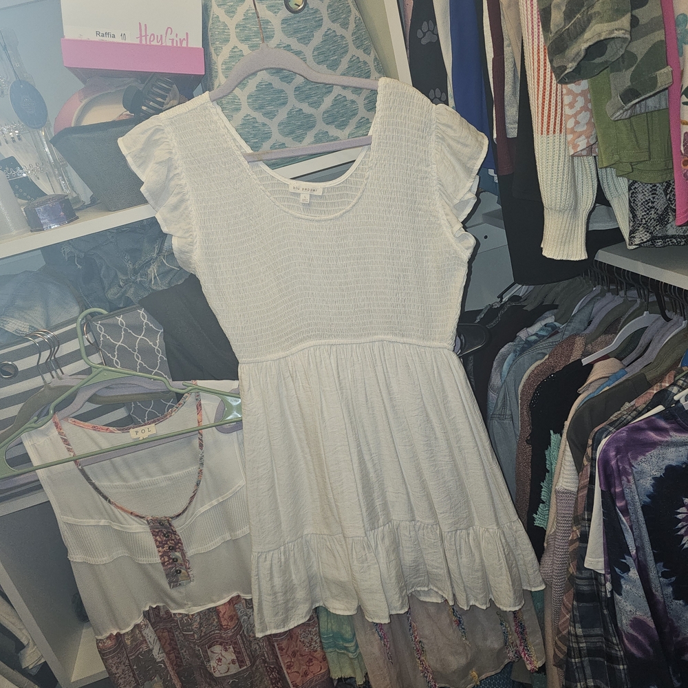 Blu Pepper Textured White Dress